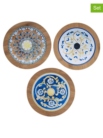 Villa d´Este 3-delige onderzetterset "Sicilia" lichtbruin/blauw - Ø 16 cm