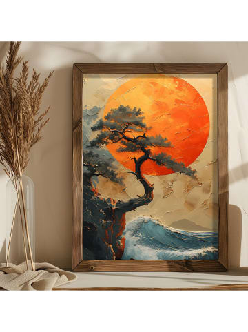 HanahHome Druk artystyczny w kolorze brązowym ze wzorem w ramce - 35 x 47 cm
