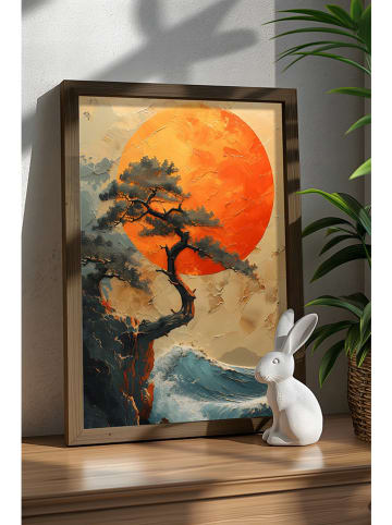 HanahHome Druk artystyczny w kolorze brązowym ze wzorem w ramce - 35 x 47 cm