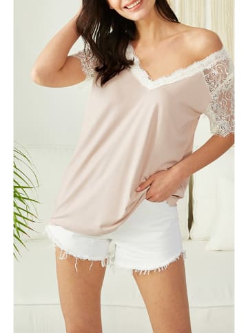 LA Angels Bluse in Beige/ Weiß