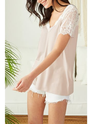 LA Angels Bluse in Beige/ Weiß