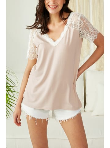 LA Angels Bluse in Beige/ Weiß