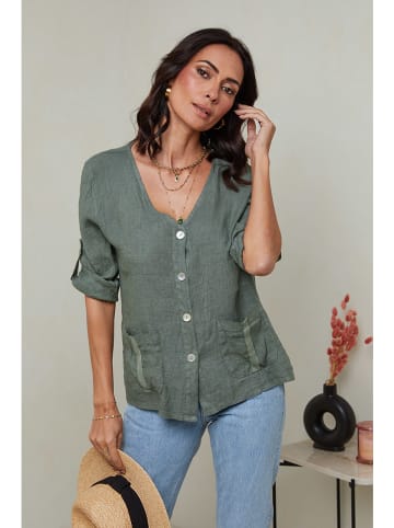 Le Monde du Lin Linnen blouse groen