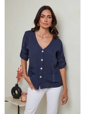 Le Monde du Lin Linnen blouse donkerblauw