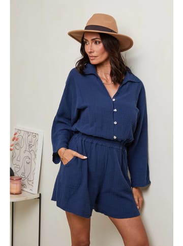 Le Monde du Lin Linnen jumpsuit donkerblauw