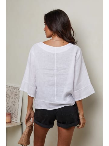 Le Monde du Lin Lniana bluzka w kolorze białym