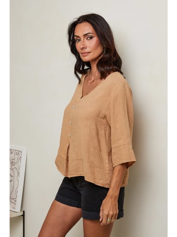 Le Monde du Lin Linnen blouse lichtbruin