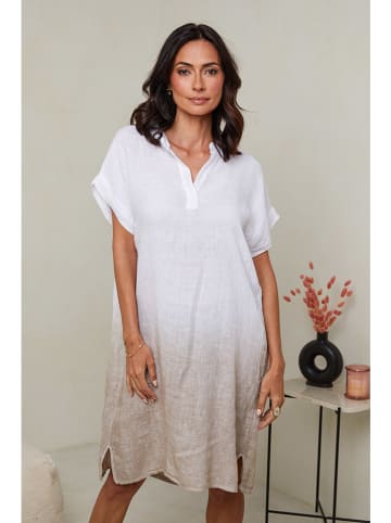 Le Monde du Lin Leinen-Kleid in Weiß/ Beige