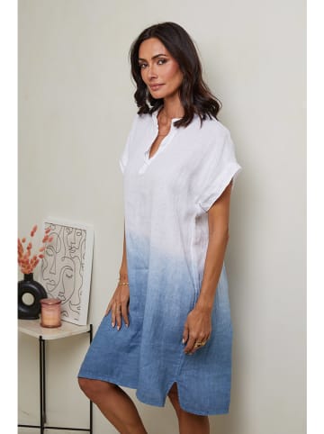 Le Monde du Lin Leinen-Kleid in Weiß/ Blau