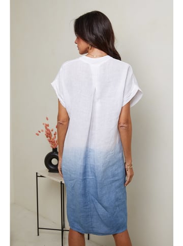 Le Monde du Lin Leinen-Kleid in Weiß/ Blau