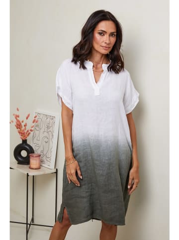 Le Monde du Lin Leinen-Kleid in Weiß/ Khaki