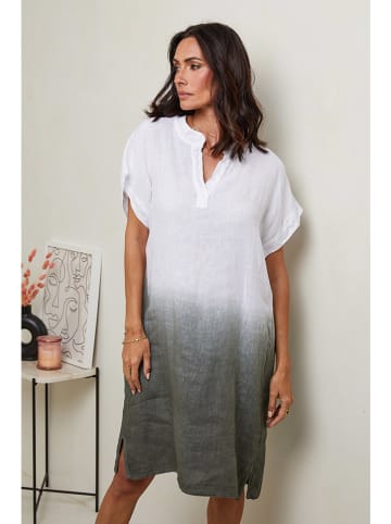 Le Monde du Lin Leinen-Kleid in Weiß/ Khaki