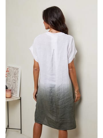Le Monde du Lin Leinen-Kleid in Weiß/ Khaki