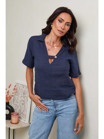 Le Monde du Lin Linnen blouse donkerblauw