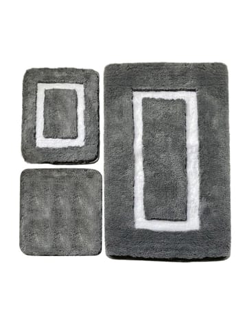 Elizabed 3er-Set: Badvorleger "Quadrato Frame" in Grau