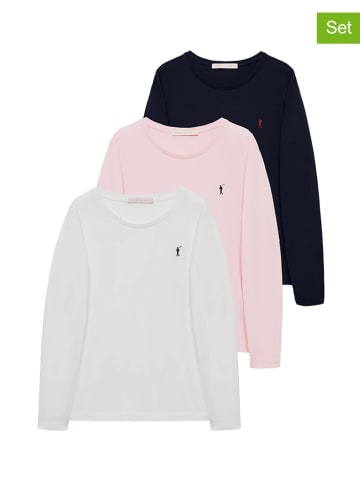 Polo Club 3er-Set: Longsleeves in Dunkelblau/ Weiß/ Rosa