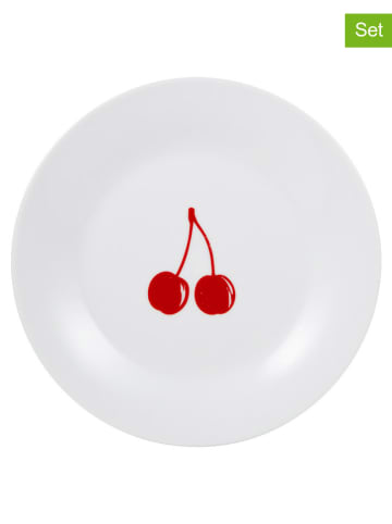 Benetton 4er-Set: Dessertteller in Weiß/ Rot - Ø 19 cm