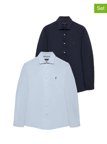 Polo Club Koszule (2 szt.) - Slim fit - w kolorze granatowym i błękitnym