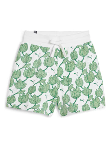 Puma Szorty dresowe  "ESS+ Blossom 5`" w kolorze biało-zielonym