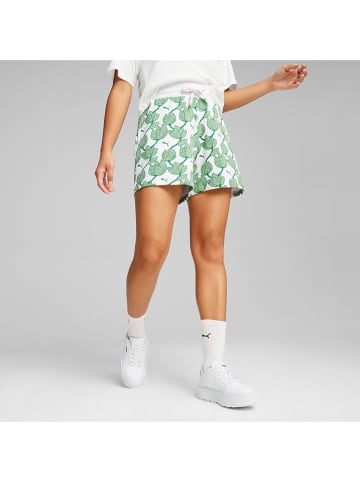 Puma Sweatshorts "ESS+ Blossom 5`" in Weiß/ Grün