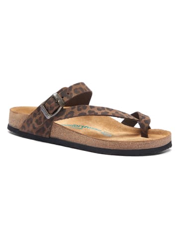 Comfortfusse Leren teenslippers lichtbruin