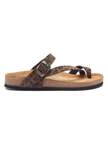 Comfortfusse Leren teenslippers lichtbruin