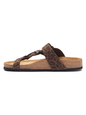 Comfortfusse Leren teenslippers lichtbruin