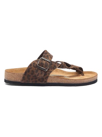 Comfortfusse Leren teenslippers lichtbruin
