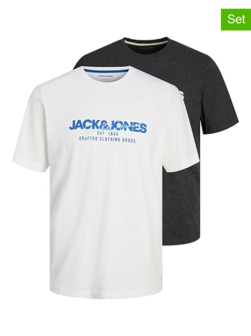 Jack & Jones 2er-Set: Shirts in Weiß/ Anthrazit