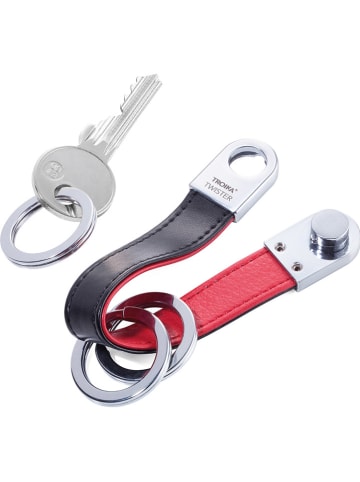 Troika Leren sleutelhanger "Twister Style" zwart/rood
