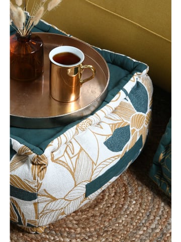 STOF France Pouf "Sawan" in Petrol/ Weiß/ Senf - (B)40 x (H)30 x (T)40 cm