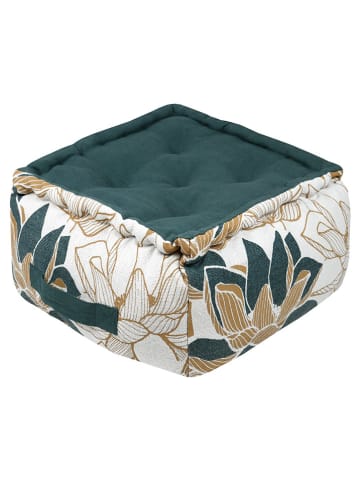 STOF France Poef "Sawan" petrol/wit/mosterdgeel - (B)40 x (H)30 x (D)40 cm