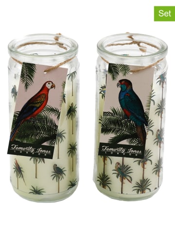 SiL Interiors 2-delige set: kaarsen "Palm" groen - (H)14 x Ø 6 cm