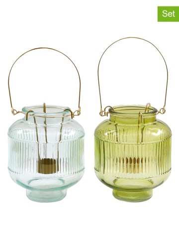 SiL Interiors 2er-Set: Windlichter in Hellblau/ Grün - (H)15  x Ø 14,5 cm