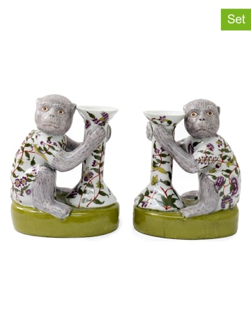 SiL Interiors 2-delige set: kaarshouders "Monkey" groen/grijs/wit - (B)18 x (H)22 cm