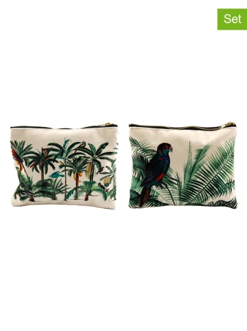 SiL Interiors 2-delige set: cosmeticatassen "Palm" groen/crème - (B)20 x (H)15 cm