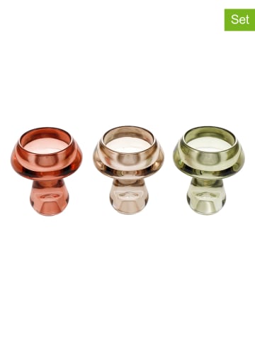 SiL Interiors 3er-Set: Teelichthalter "Mushrooms" in Grün/ Rosa/ Rot - (H)8,5 cm