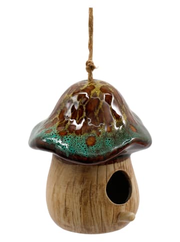 SiL Interiors Vogelhaus "Mushroom" in Braun/ Grün - (H)17,5 cm