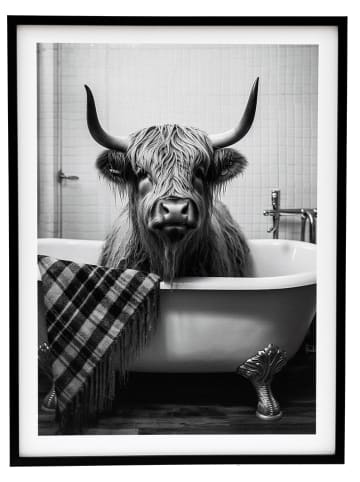 SiL Interiors Gerahmter Kunstdruck "Cow bath" in Schwarz/ Weiß - (L)60 x (B)45 cm