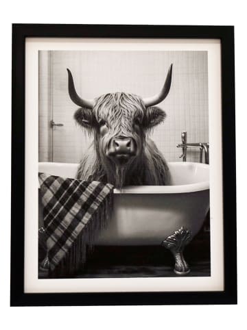 SiL Interiors Gerahmter Kunstdruck "Cow bath" in Schwarz/ Weiß - (L)25 x (B)20 cm