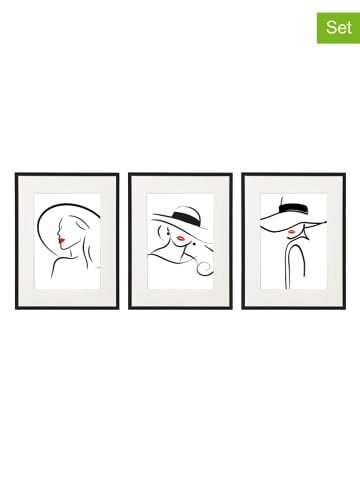 SiL Interiors Druki artystyczne (3 szt.) "Lady" ze wzorem w ramce - 40 x 30 cm