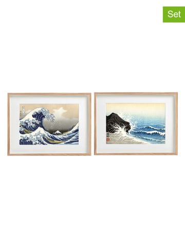 SiL Interiors "er-Set: Gerahmter Kunstdruck "Waves" in Hellbraun/ Blau - (L)30 x (B)40 cm