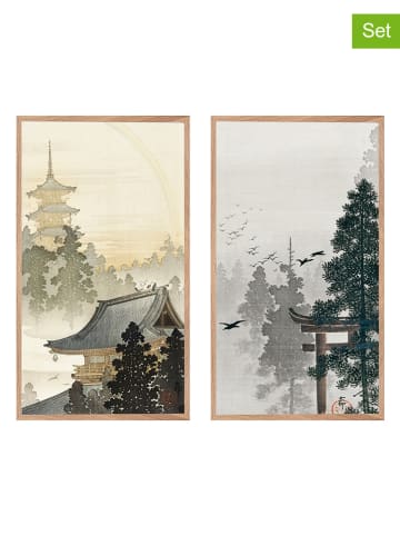 SiL Interiors Druki artystyczne (2 szt.) w kolorze żółto-szarym w ramce - 45 x 25 cm