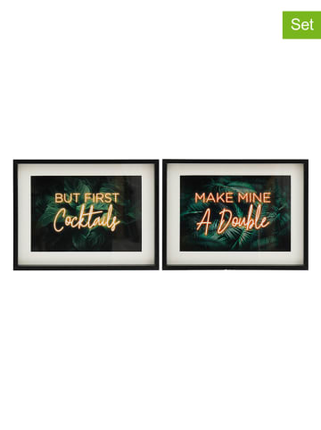 SiL Interiors 2er-Set: Gerahmter Kunstdruck "Neon Drinks" in Schwarz/ Grün - (L)30 x (B)40 cm