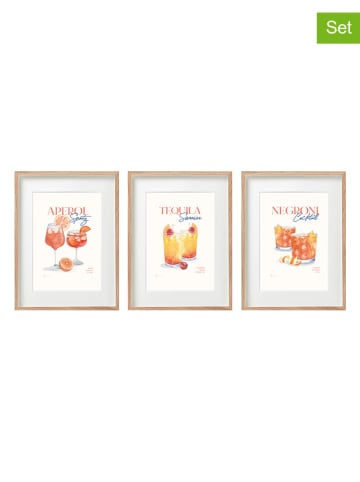 SiL Interiors 3-delige set: ingelijste kunstdrukken "Cocktails" - (L)40 x (B)30 cm