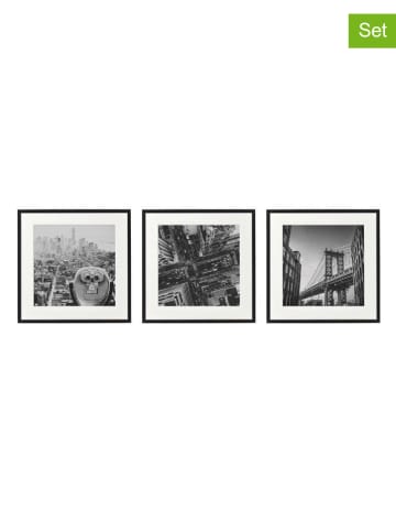 SiL Interiors 3-delige set: ingelijste kunstdrukken "NY" zwart/wit - (L)30 x (B)30 cm