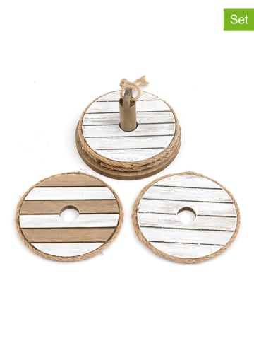 SiL Interiors 5-delige set: onderzetters "Seashore" lichtbruin/wit