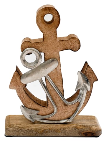 SiL Interiors Decoratief figuur "Anchor" lichtbruin/zilverkleurig - (B)14 x (H)21 cm