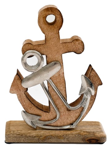 SiL Interiors Figurka dekoracyjna "Anchor" w kolorze srebrno-jasnobrązowym - 14 x 21 cm