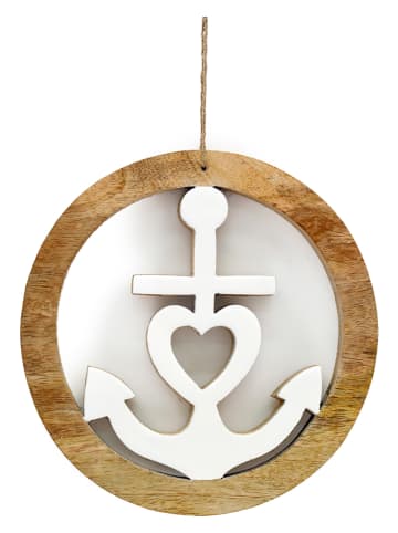 SiL Interiors Dekoanhänger "Anchor" in Weiß/ Hellbraun - Ø 27 cm